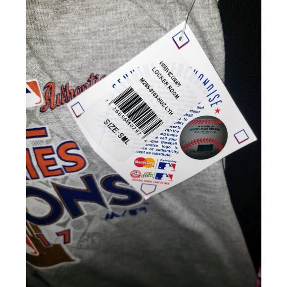 Houston Astros World Series Champs Light Grey 2017 V-Neck T Shirt Size Small NEW - Picture 7 of 7